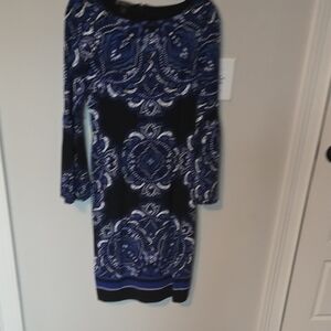 INC International Concepts Blue and Black Long Sleeve Dress